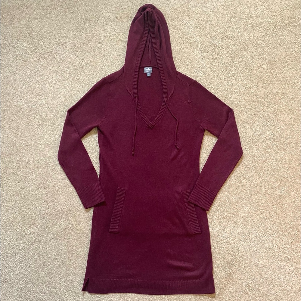 New York & Company Sweater Dress with Hood and Pockets